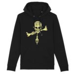 No Wind No Life unisex hoodie with a yellow skull biting a kite bar, bold graphic design, fun and rebellious style for kiteboarding.