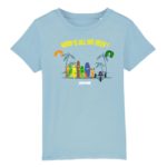 Board Family kids tee with skis, snowboard, surfboard, kitebuggy and tiki board characters